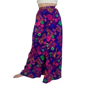Vintage 1960s Tear Away Skirt Psychedelic Floral Print Purple Pink Green Neon